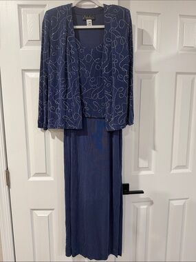 Alex Evenings Navy Beaded Maxi Dress with Jacket